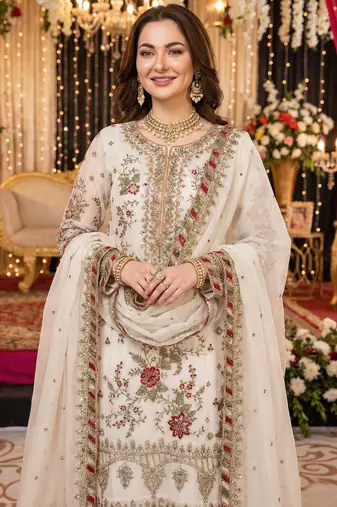 White chiffon suit with embroidery & sequin work