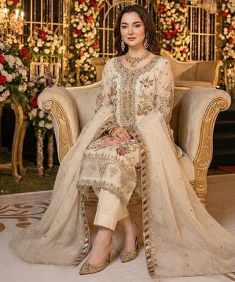 White chiffon suit with embroidered sequin  3