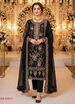 Black chiffon suit with embroidered sequin  1