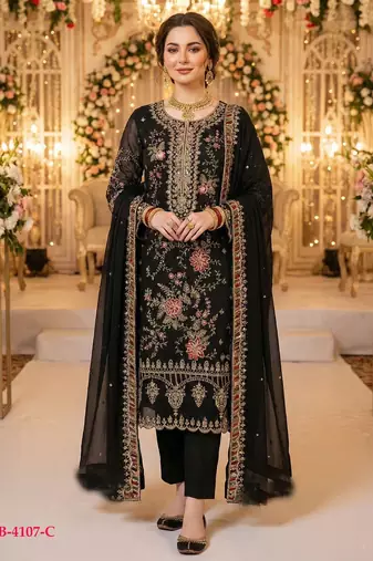 Black chiffon suit with embroidery & sequin work