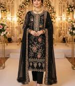 Black chiffon suit with embroidery & sequin work