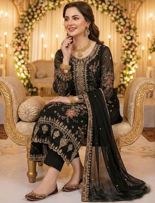 Black chiffon suit with embroidered sequin  2