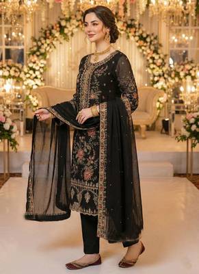 Black chiffon suit with embroidered sequin  3
