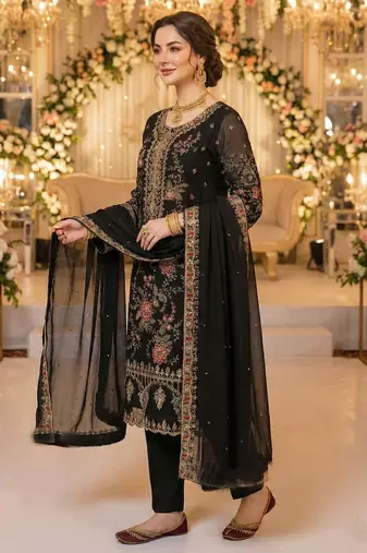Black chiffon suit with embroidered sequin 