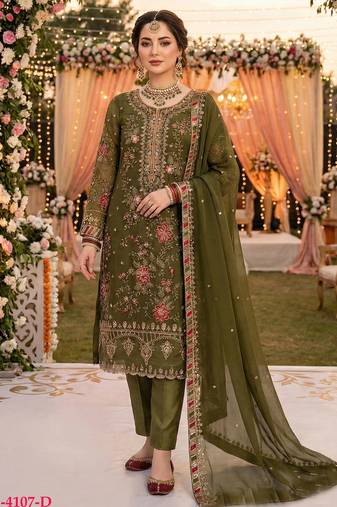 Mehendi chiffon suit with embroidery & sequin work
