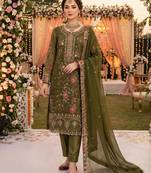 Mehendi chiffon suit with embroidery & sequin work