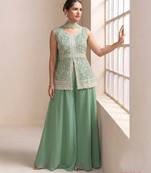 Green georgette stitched palazzo suit with embroidery & sequin work