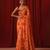 Orange printed georgette pre draped saree set