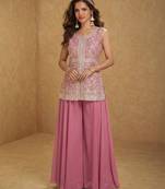 Pink georgette stitched palazzo suit with embroidery & sequin work
