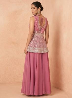 Pink georgette palazzo suit with embroidered sequin  3
