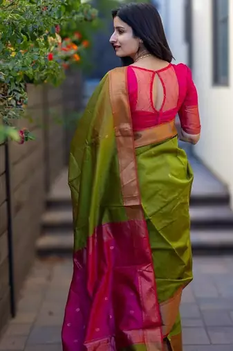 Green silk blend banarasi jaquard designer saree with blouse