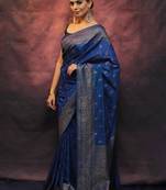 Blue soft silk blend banarasi jacuard work designer saree with blouse
