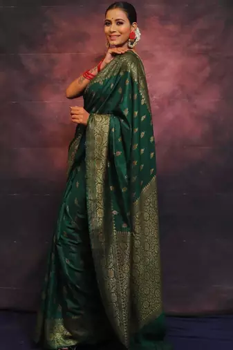 Green silk blend banarasi jaquard designer saree with blouse