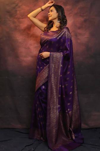 Purple soft silk blend banarasi jacuard work designer saree with blouse
