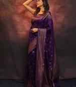 Purple soft silk blend banarasi jacuard work designer saree with blouse