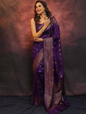 Purple silk blend banarasi jaquard designer saree with blouse 2