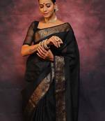 Black soft silk blend banarasi jacuard work designer saree with blouse