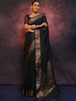 Black silk blend banarasi jaquard designer saree with blouse 3