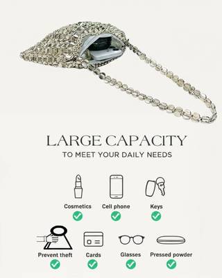 GlamBam Silver Crystal Handbag | Party Wear Statement Bag Waterproof Shoulder Bag 3