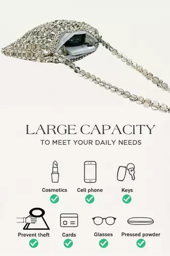 GlamBam Silver Crystal Handbag | Party Wear Statement Bag Waterproof Shoulder Bag