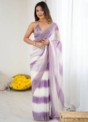 Purple fendy satin saree with zarkan diamond work & ultra satin blouse 1