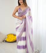 Purple fendy satin saree with zarkan diamond work & ultra satin blouse