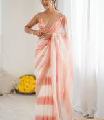 Peach fendy satin saree with zarkan diamond work & ultra satin blouse