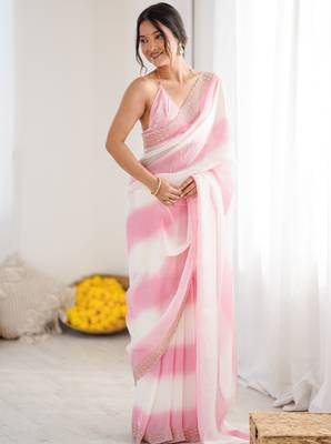 Baby pink fendy satin saree with zarkan diamond work & ultra satin blouse 1