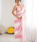 Baby pink fendy satin saree with zarkan diamond work & ultra satin blouse