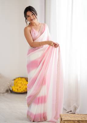 Baby pink fendy satin saree with zarkan diamond work & ultra satin blouse 2