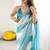 Blue fendy satin saree with zarkan diamond work & ultra satin blouse
