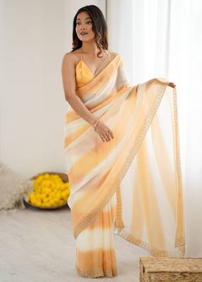 Yellowfendy satin saree with zarkan diamond work & ultra satin blouse 1