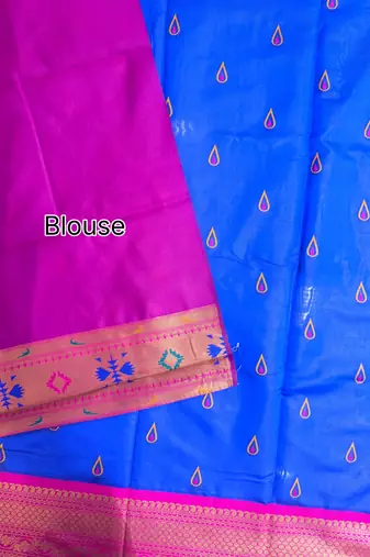 blue color banarasi paithani art silk saree with blouse
