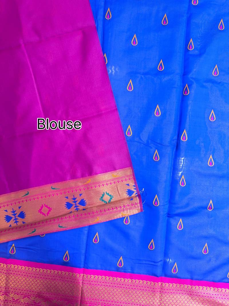 blue color banarasi paithani art silk saree with blouse