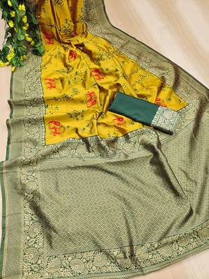 Yellow silk blend banarasi jaquard designer saree with blouse 2