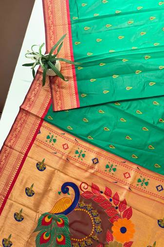 green color banarasi paithani art silk saree with blouse