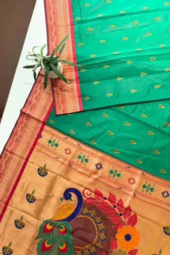 green color banarasi paithani art silk saree with blouse