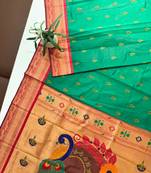 green color banarasi paithani art silk saree with blouse