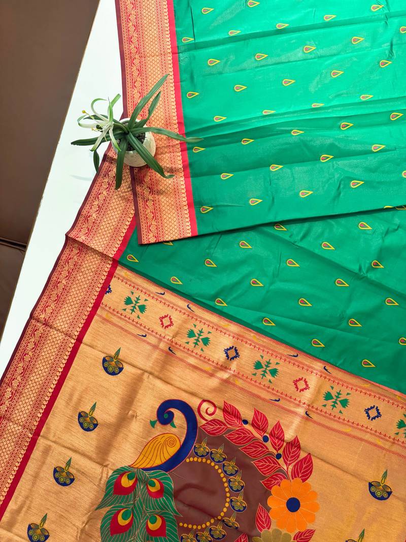 green color banarasi paithani art silk saree with blouse