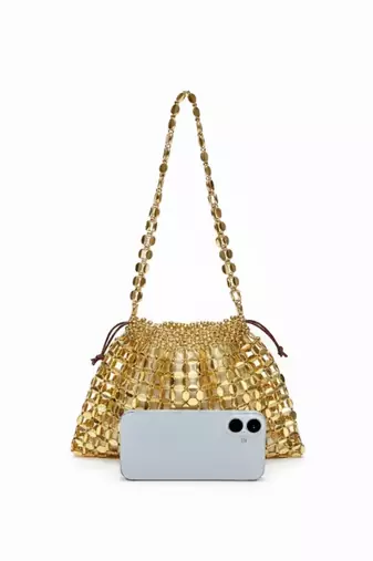 GlamBam Gold Crystal Handbag | Party Wear Statement Bag Waterproof Shoulder Bag
