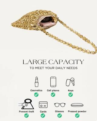 GlamBam Gold Crystal Handbag | Party Wear Statement Bag Waterproof Shoulder Bag 4