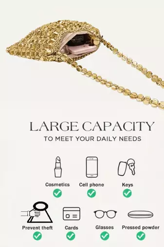 GlamBam Gold Crystal Handbag | Party Wear Statement Bag Waterproof Shoulder Bag