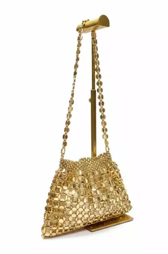 GlamBam Gold Crystal Handbag | Party Wear Statement Bag Waterproof Shoulder Bag