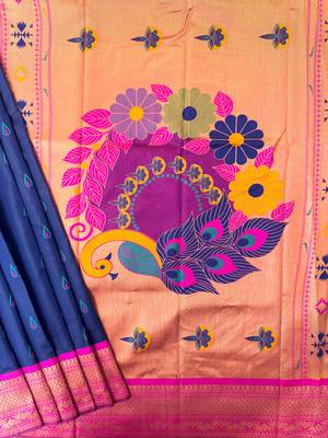 purple color banarasi paithani art silk saree with blouse 3