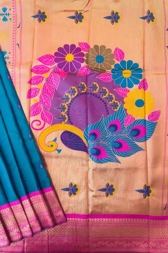 sky blue color banarasi paithani art silk saree with blouse