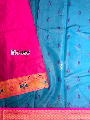 sky blue color banarasi paithani art silk saree with blouse 4