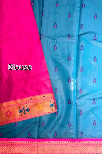 sky blue color banarasi paithani art silk saree with blouse