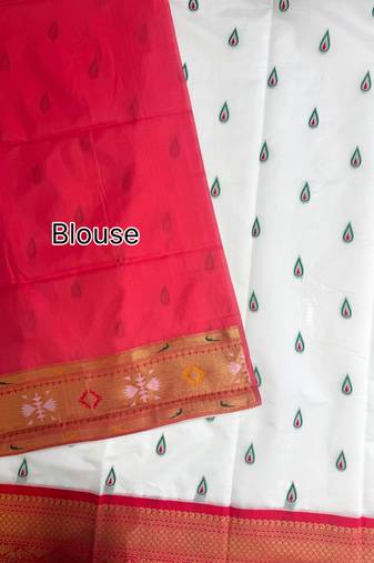 white color banarasi paithani art silk saree with blouse