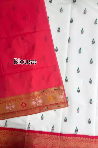 white color banarasi paithani art silk saree with blouse