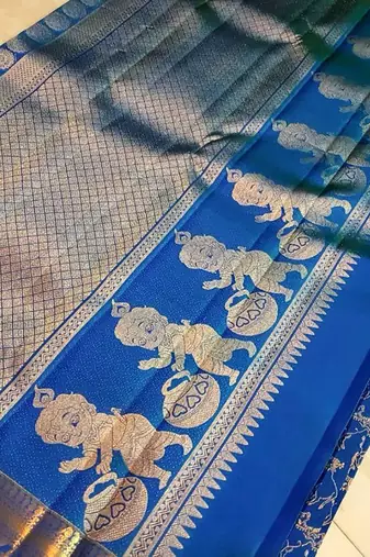 Blue soft silk blend banarasi jacuard work designer saree with blouse